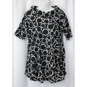 Terra SJ Apparel Tunic Top Fold Collar Geo Print Women S Black White Office Boho